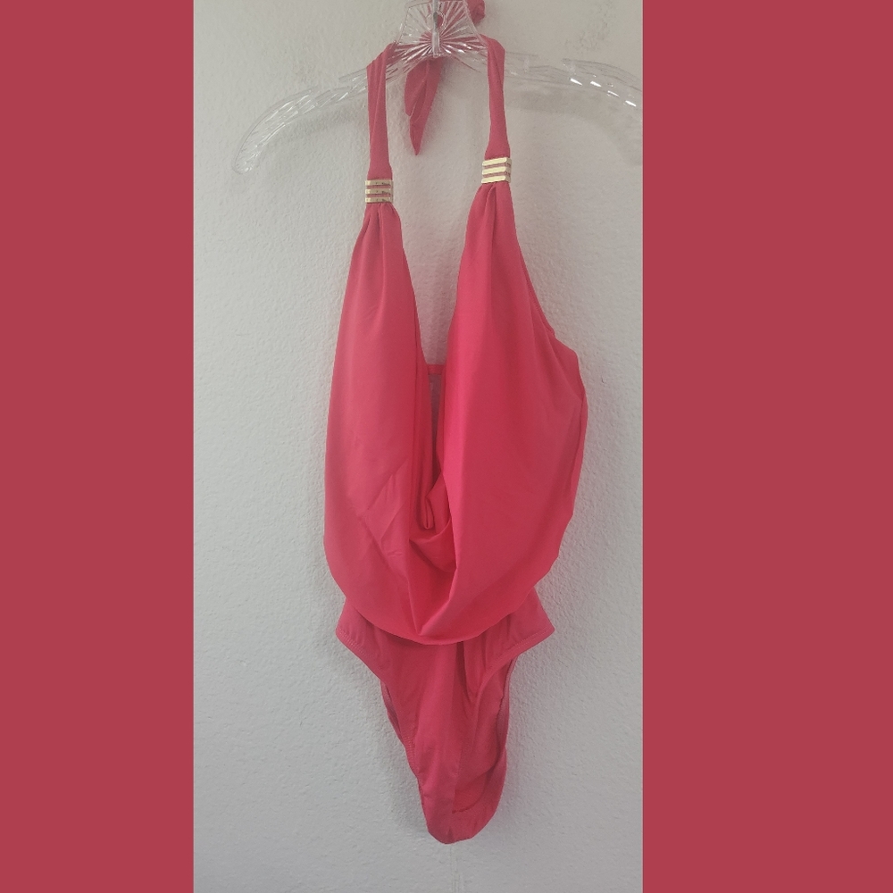 Bar III NWT Estillo Knockout Pink Draped Monokini Sz Medium